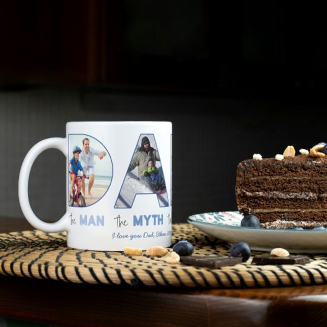 DAD Man Myth Legend Photo Cutout Letters Father's Coffee Mug (Easily personalize this DAD mug with your photos and message for a unique Father's Day gift)