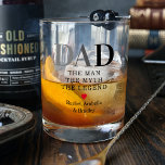 Dad Man Myth Legend Whiskey Glass<br><div class="desc">Discover a meaningful father's day gift with a touch of class. Our personalised whiskey glass, etched with the text 'Dad, the man, the myth, the legend, ' and accompanied by a heartfelt red heart and your children's names, is the perfect way to honour the superhero in your life. Toast your...</div>