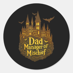 Dad Manager Of Mischief Funny Halloween Dad Wizard Classic Round Sticker