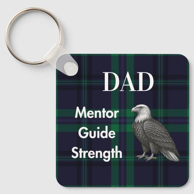 Dad Mentor Guide Strength & Heart Eagle b-g plaid Key Ring (Front)