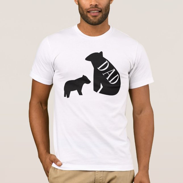 Dad Minimalist Geometric Bear and Cub Monochrome T-Shirt (Front)