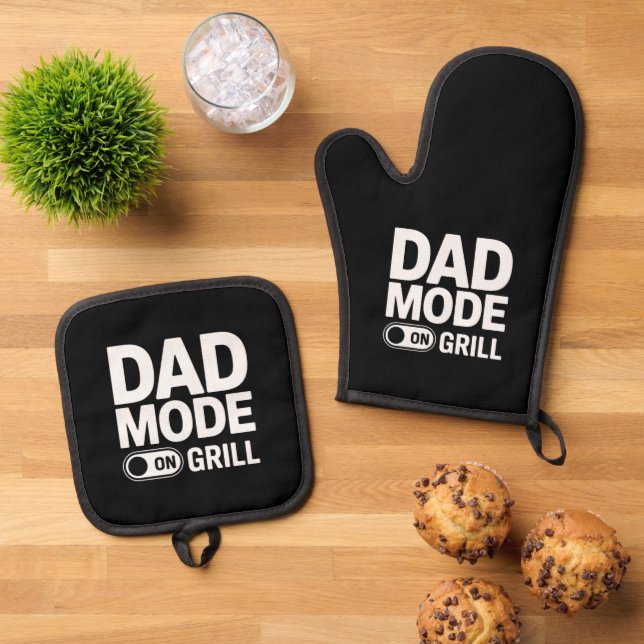 Dad Mode Grill On Funny BBQ Dad Quote Oven Mitt & Pot Holder Set (Top Down)