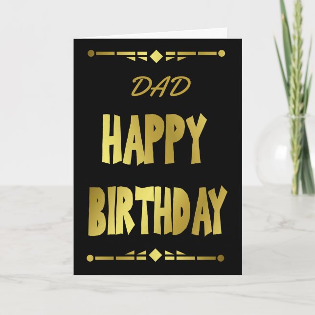 Dad Modern Black Gold Happy Birthday Card (Front)