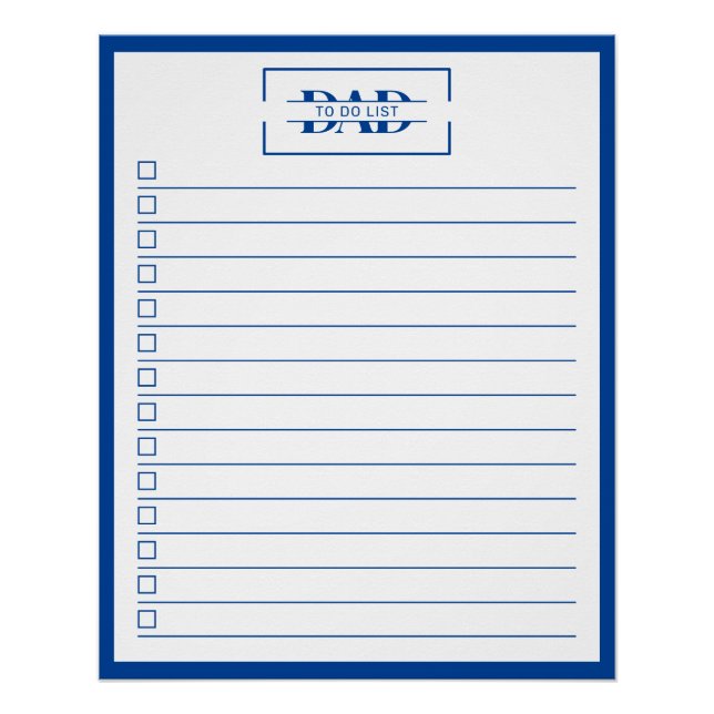 Dad Modern Blue Monogram 20" x 25" To Do List Poster (Front)