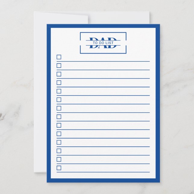 Dad Modern Blue Monogram 5" x 7" To Do List Invitation (Front)