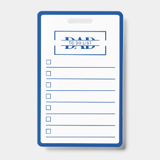 Dad Modern Blue Monogram To Do List ID Badge