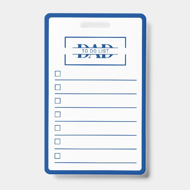 Dad Modern Blue Monogram To Do List ID Badge (Front)