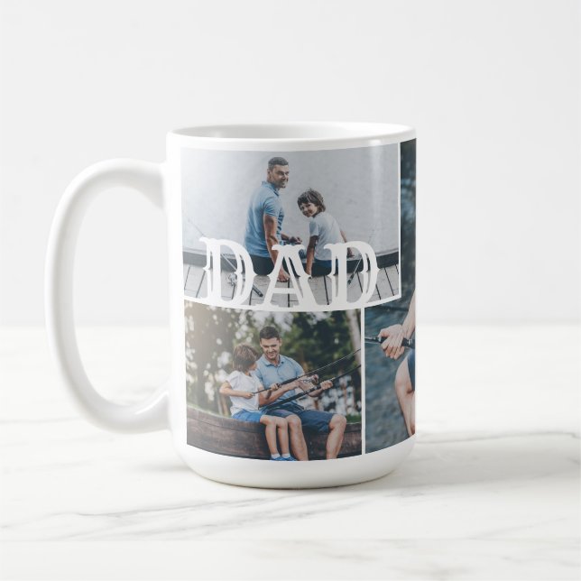 Dad Modern Custom 4 Photo Collage Grid Coffee Mug (Left)