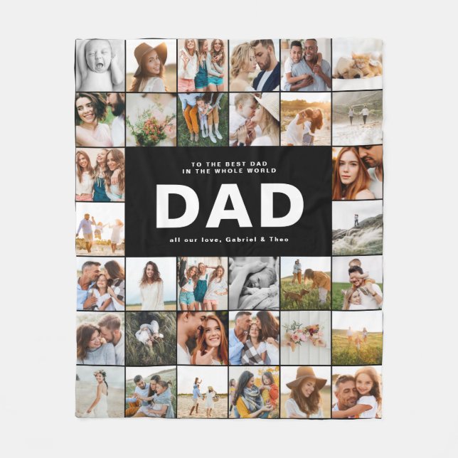 Dad modern multi photo fathers day black white fle fleece blanket (Front)