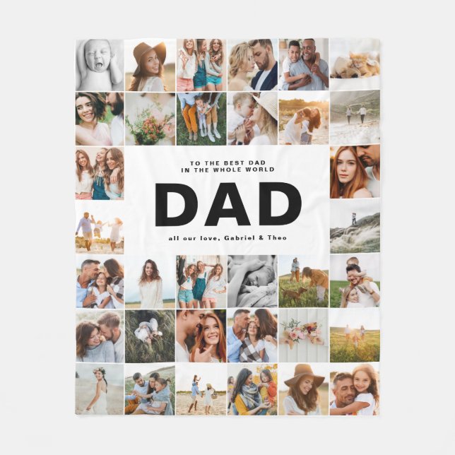 Dad modern multi photo fathers day black white fleece blanket (Front)
