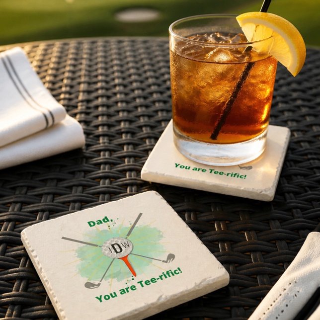 Dad | Monogrammed Golf Ball & Tee Stone Coaster (Creator Uploaded)