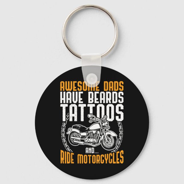 Dad Motorcycle Fathers Day Gift Funny Tattoo  Key Ring (Front)