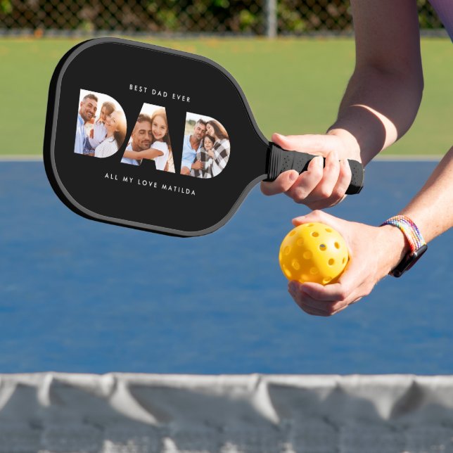 dad multi photo modern typography black pickleball paddle (Insitu)