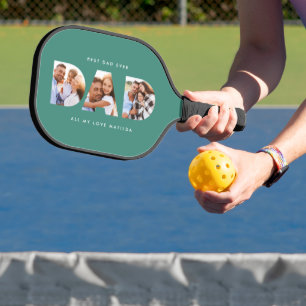 dad multi photo modern typography green pickleball paddle
