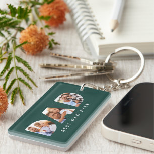 Dad multi photo typography green modern key ring