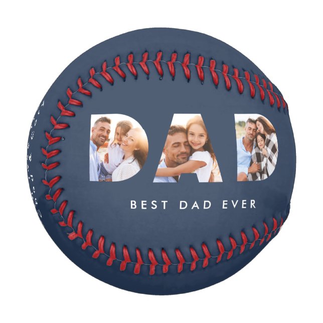 Dad multi photo typography navy blue baseball (Front Left)