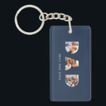 Dad multi photo typography navy blue modern key ring<br><div class="desc">Dad multi photo modern typography child gift. Ideal fathers day,  birthday or christmas gift. Colours can be changed.</div>
