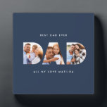 Dad multi photo typography navy blue modern  plaque<br><div class="desc">Dad multi photo modern typography child gift. Ideal fathers day,  birthday or christmas gift. Colours can be changed.</div>