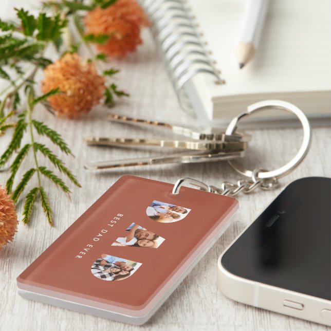 Dad multi photo typography terracotta modern key ring (Front Right)