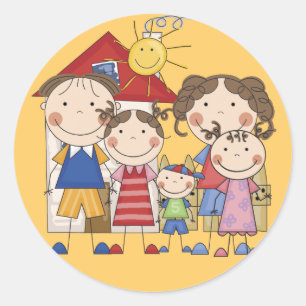 Dad, Mum, Big Sis, Middle Sis, Little Brother Classic Round Sticker