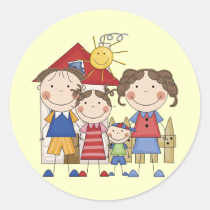 Dad, Mum, Big Sister, Little Brother Family Classic Round Sticker