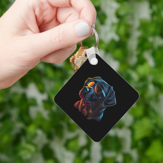 Dad Mum Cool Dog Sunglasses Black Labrador Key Ring (Hand)