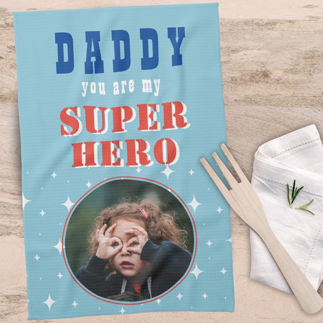 Dad my Superhero Fun Photo Fathers day   Tea Towel (Creator Uploaded)
