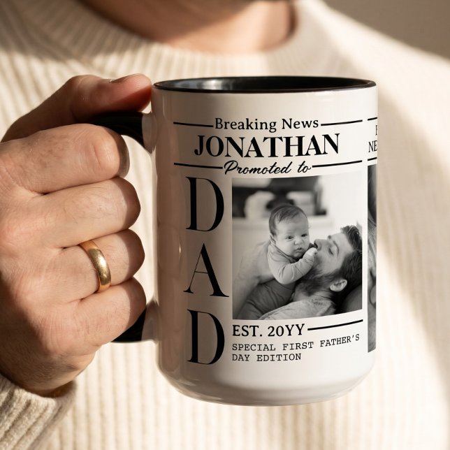 Dad Newspaper Photo Collage First Father's Day Mug (Dad Newspaper Photo Collage First Father's Day Mug)