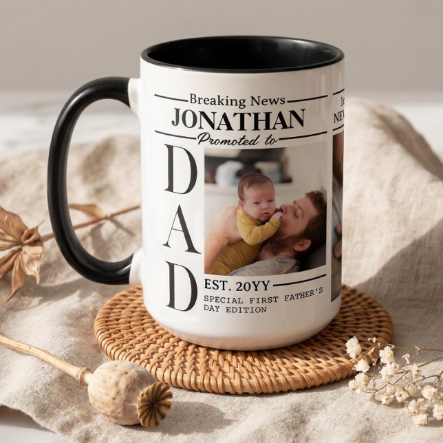 Dad Newspaper Photo Collage First Father's Day Mug (Dad Newspaper Photo Collage First Father's Day Mug)