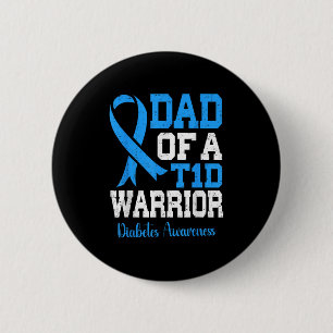 Dad Of A T1d Warrior Diabetes Awareness Blue Ribbo 6 Cm Round Badge