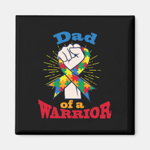 Dad Of A Warrior Puzzle Ribbon Cool Autism Awarene Magnet