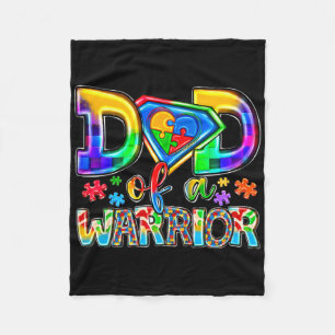 Dad Of A Warrior Puzzle World Autism Awareness Day Fleece Blanket
