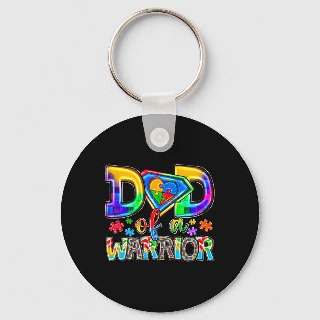 Dad Of A Warrior Puzzle World Autism Awareness Day Key Ring (Front)