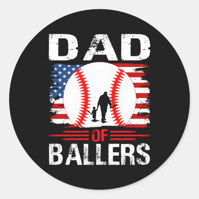 Dad Of Ballers Baseball Father'S Day Classic Round Sticker (Front)