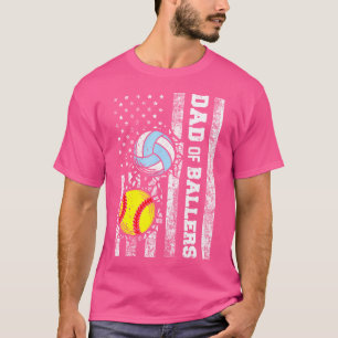 Dad Of Ballers Funny Usa Flag Softball Volleyball  T-Shirt