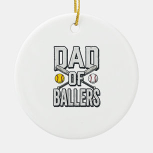 Dad of Ballers Softball and Baseball Vintage Shirt Ceramic Tree Decoration
