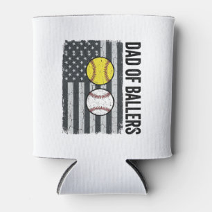 Dad of Ballers Softball Baseball Patriotic Can Cooler