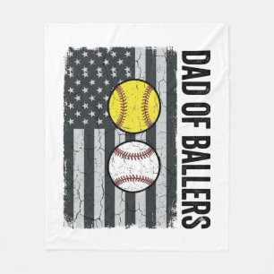 Dad of Ballers Softball Baseball Patriotic Fleece Blanket