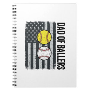 Dad of Ballers Softball Baseball Patriotic Notebook