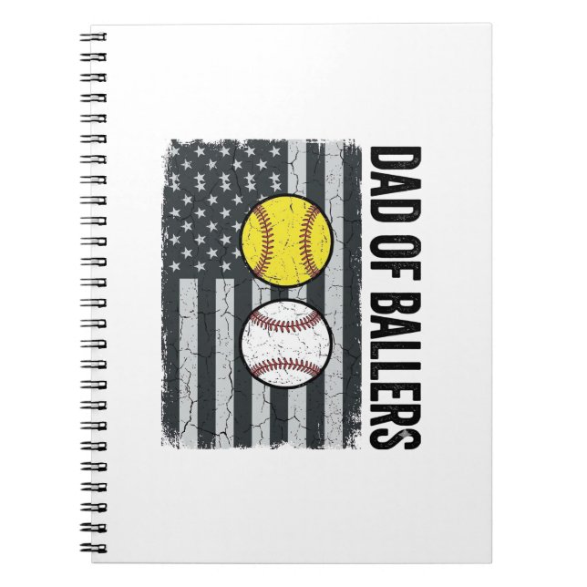 Dad of Ballers Softball Baseball Patriotic Notebook (Front)