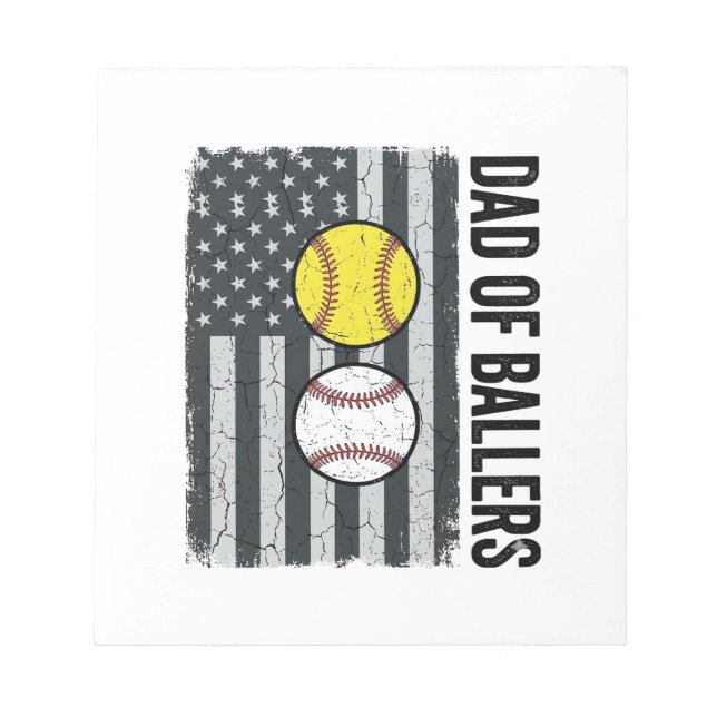 Dad of Ballers Softball Baseball Patriotic Notepad (Front)