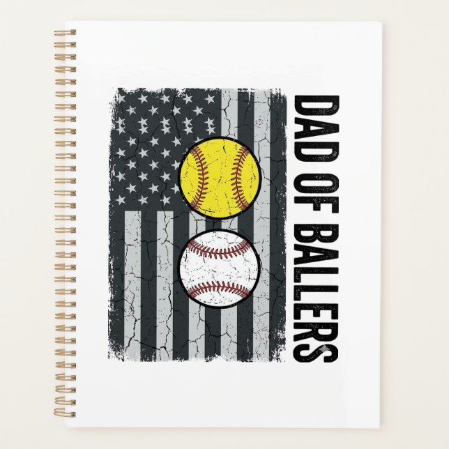 Dad of Ballers Softball Baseball Patriotic Planner (Front)