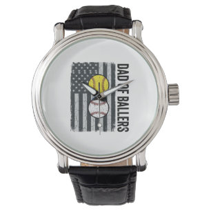 Dad of Ballers Softball Baseball Patriotic Watch