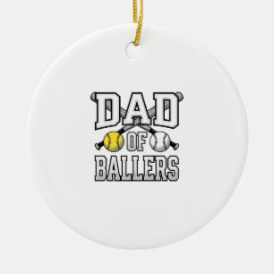 Dad Of Ballers Vintage Baseball Softball Shirt Des Ceramic Tree Decoration
