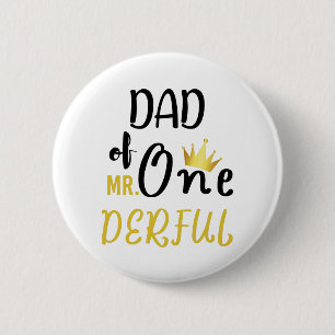 Dad of MR Onederful Funny 1st Birthday T-Shirt 6 Cm Round Badge