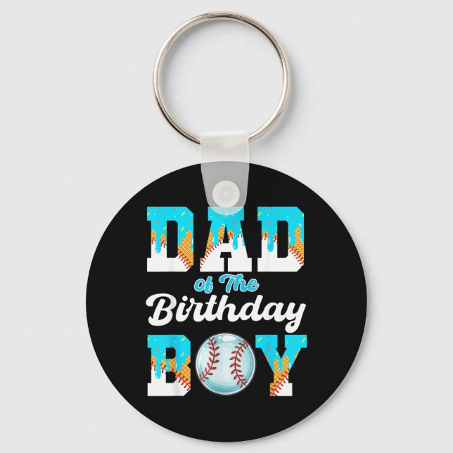 Dad of The Birthday Boy Baseball Ice Cream Drip Key Ring (Front)