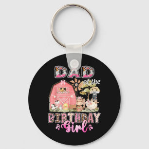 Dad Of The Birthday Girl 1st Bday Cow Farm Family Key Ring