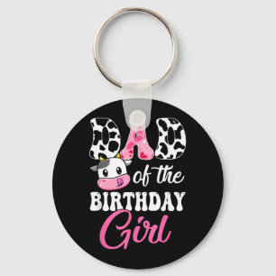Dad Of The Birthday Girl Farm Cow 1st Birthday Key Ring