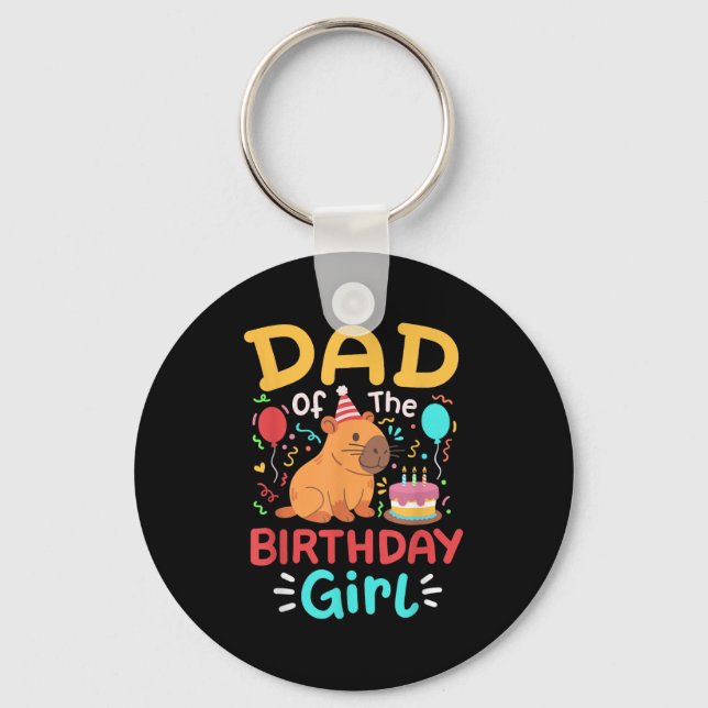 Dad Of The Birthday Girl Kids Cute Capybara Bday F Key Ring (Front)