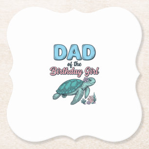 Dad of the Birthday Girl Sea Turtle Vintage Shirt  Paper Coaster